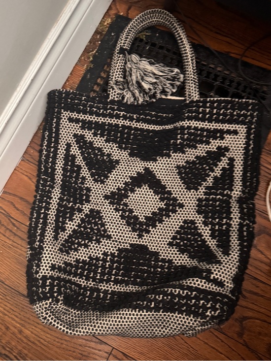 Handbags - Handwoven Black & Cream Tote Bag